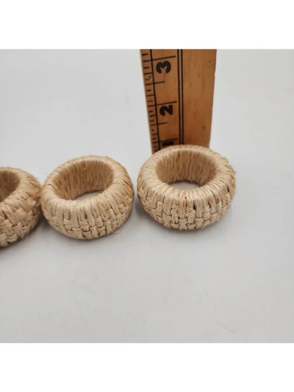 Twine wrapped Napkin Rings Set of 4 Basket Weave MCM Boho Holiday Table Decor